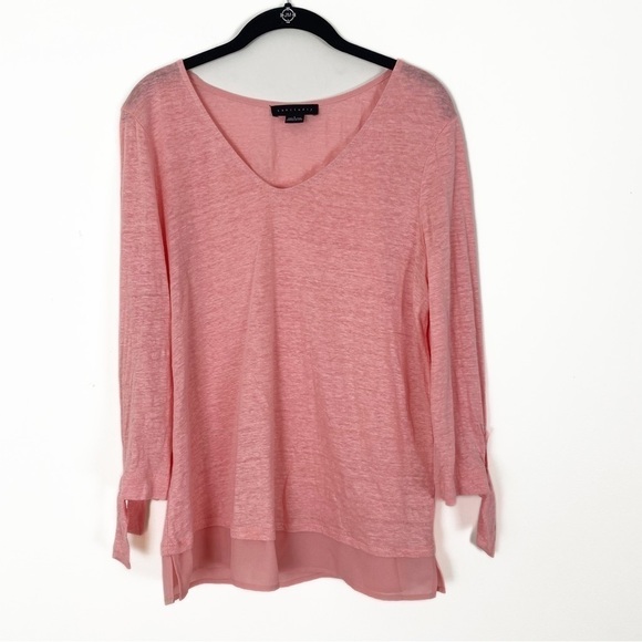 STITCH FIX SANCTUARY Sylvie Tie Sleeve Tee Linen Pink VNeck Size Large - Picture 3 of 6